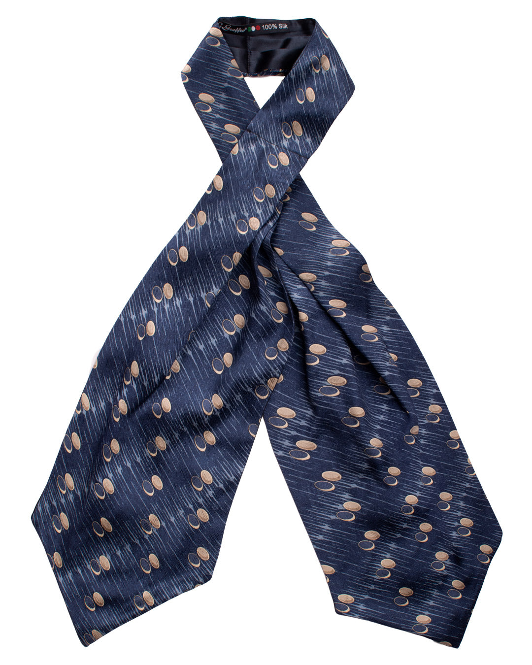 Ascot Stampa di Seta Blu Navy Fantasia Azzurro Bianco AS116 Made in Italy Graffeo Cravatte