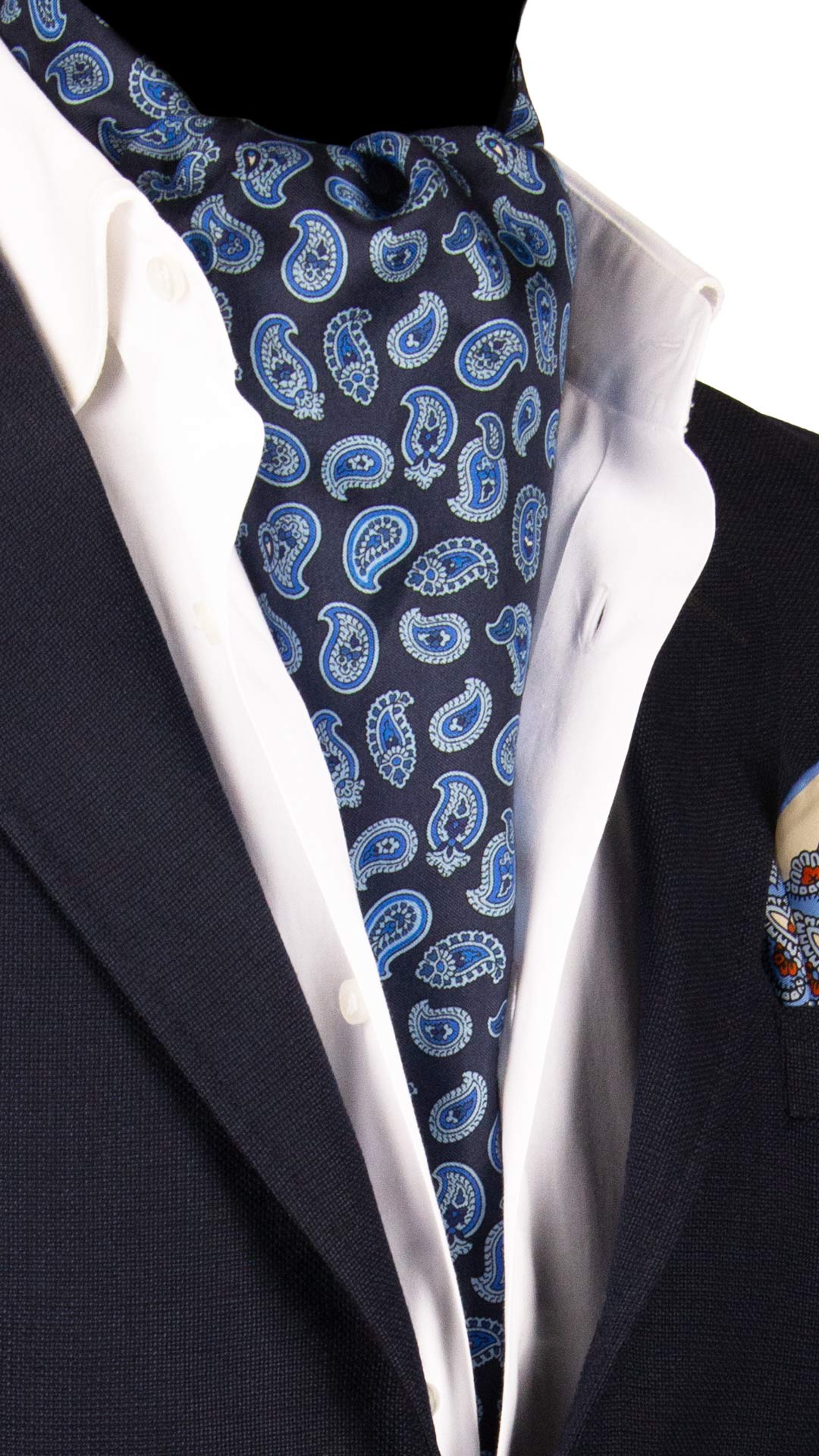 Ascot Stampa di Seta Blu Paisley Bluette Azzurro AS142 Made in Italy Graffeo Cravatte