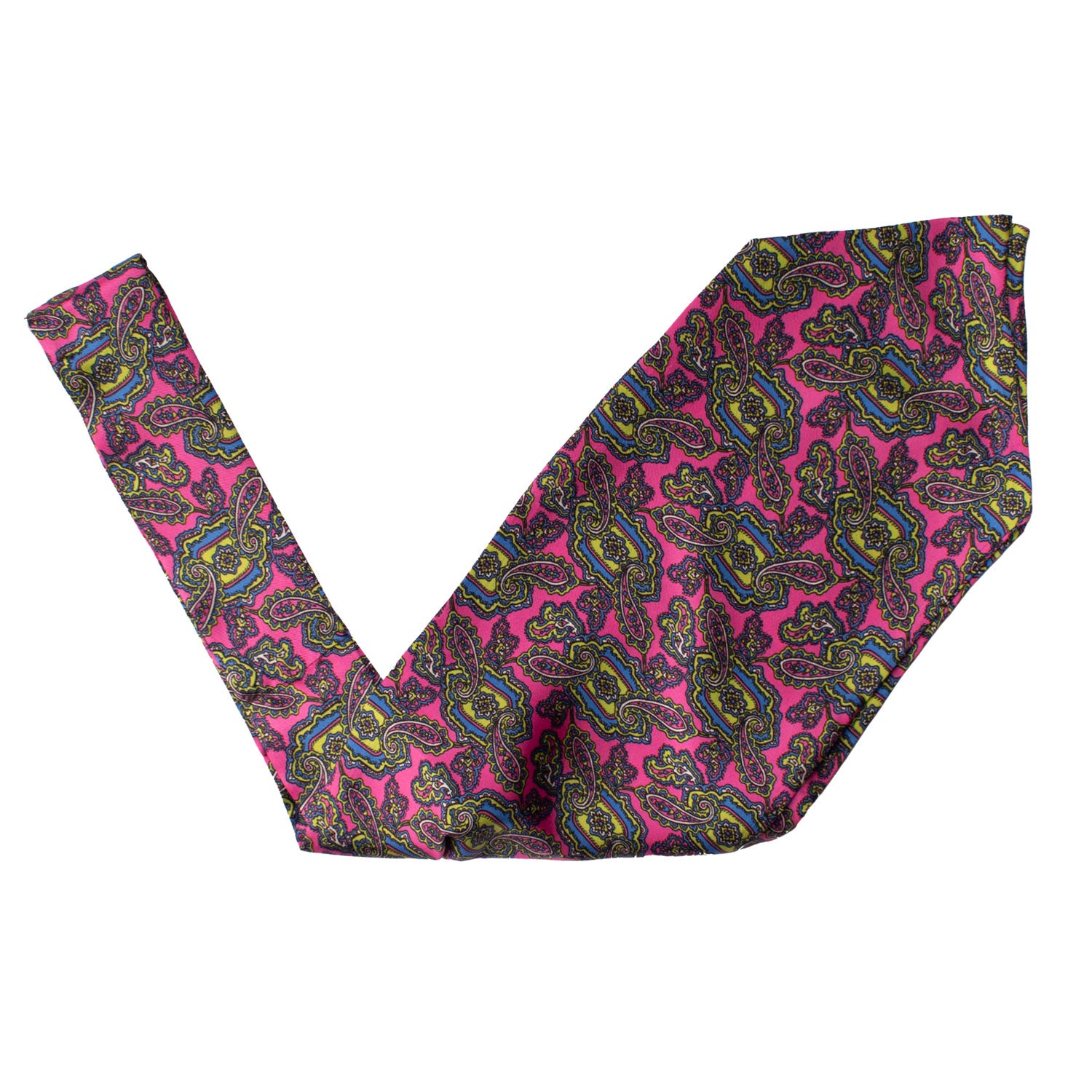 Ascot Stampa di Seta Fucsia Rosa Paisley Multicolor AS166 V