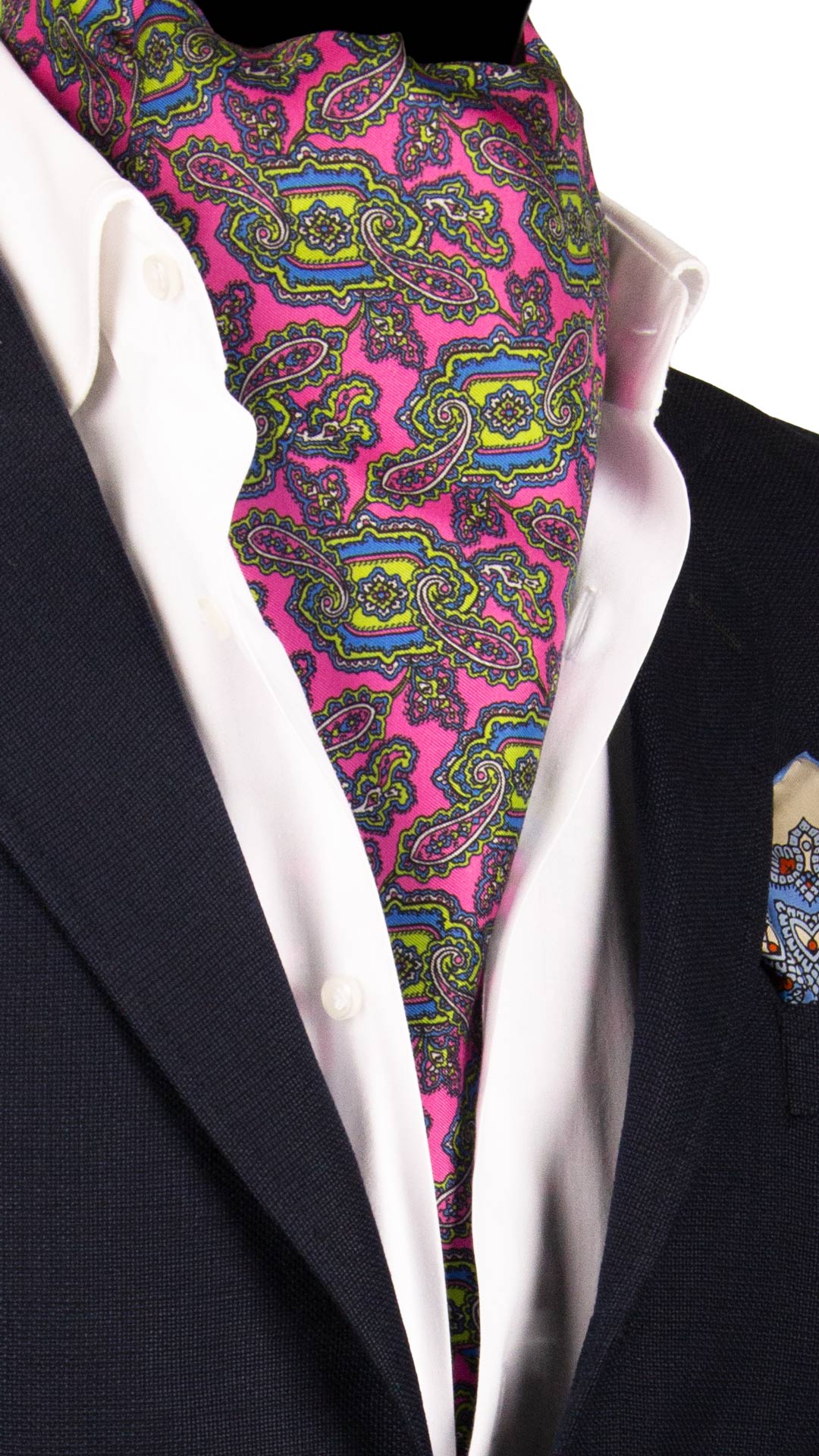 Ascot Stampa di Seta Fucsia Rosa Paisley Multicolor AS166 Made in Italy Graffeo Cravatte