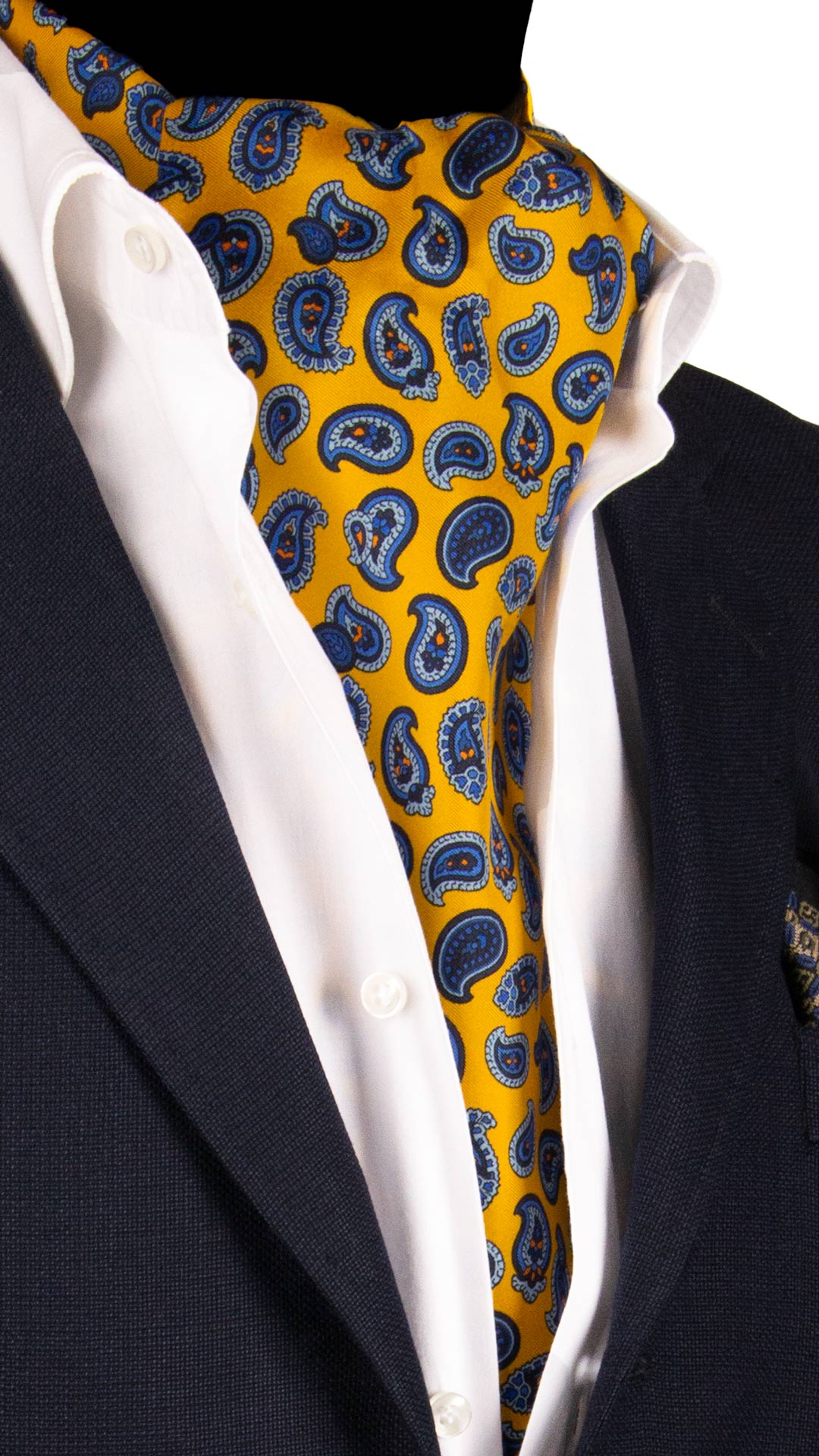 Ascot Stampa di Seta Giallo Paisley Bluette Celeste AS99 Made in Italy Graffeo Cravatte