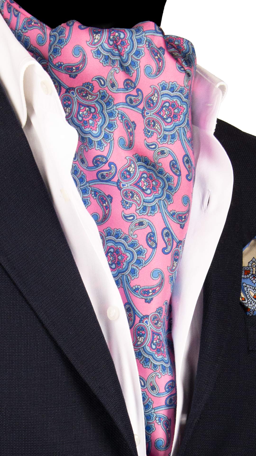 Ascot Stampa di Seta Rosa Paisley Azzurro Bianco Bluette AS178 Made in Italy Graffeo Cravatte