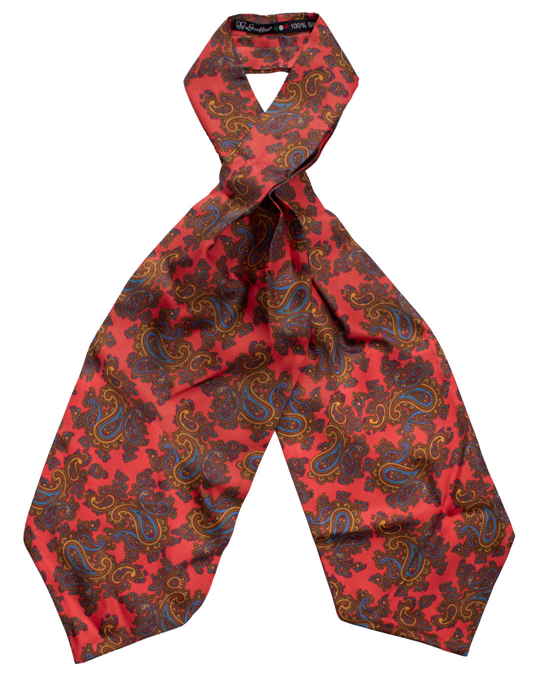 Ascot Stampa di Seta Rosso Corallo Paisley Bluette Marrone Giallo Senape AS131 Made in Italy Graffeo Cravatte