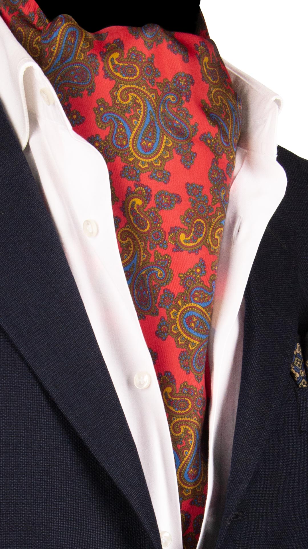 Ascot Stampa di Seta Rosso Corallo Paisley Bluette Marrone Giallo Senape AS131 Made in Italy Graffeo Cravatte