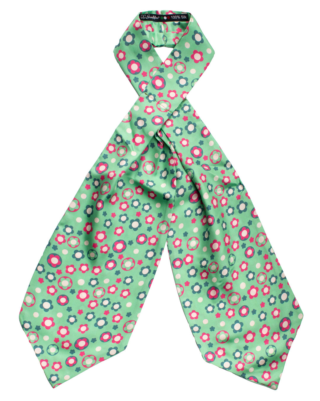 Ascot Stampa di Seta Verde Menta a Fiori Multicolor AS144 Made in Italy Graffeo Cravatte