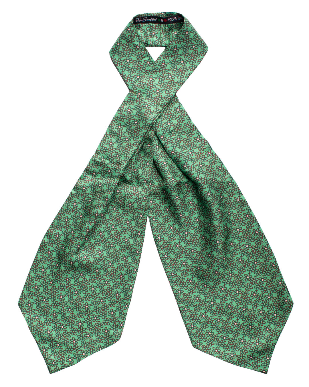 Ascot Stampa di Seta Verde a Fiori Rossi Bianchi AS186 Made in Italy Graffeo Cravatte Fronte