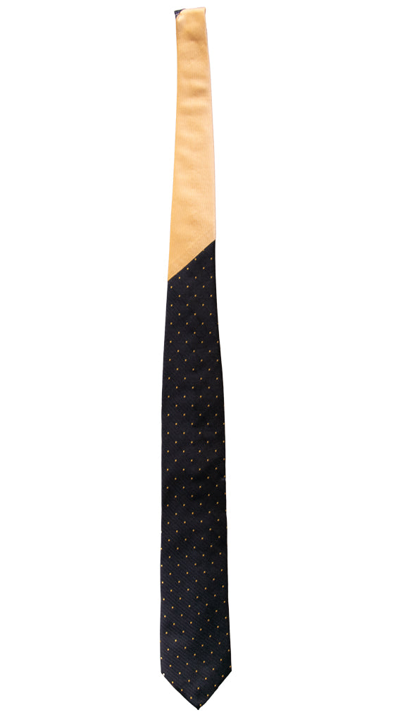 Cravatta Blu Fantasia Gialla Nodo in Contrasto Giallo Tinta Unita N3194 Intera