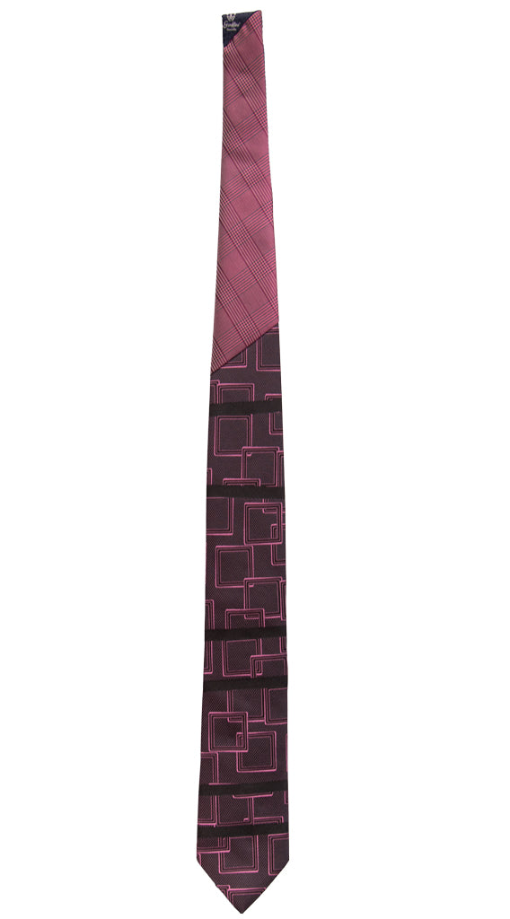 Cravatta Blu Notte Fantasia Fucsia Nodo in Contrasto Principe di Galles Fucsia Blu N3171 Intera