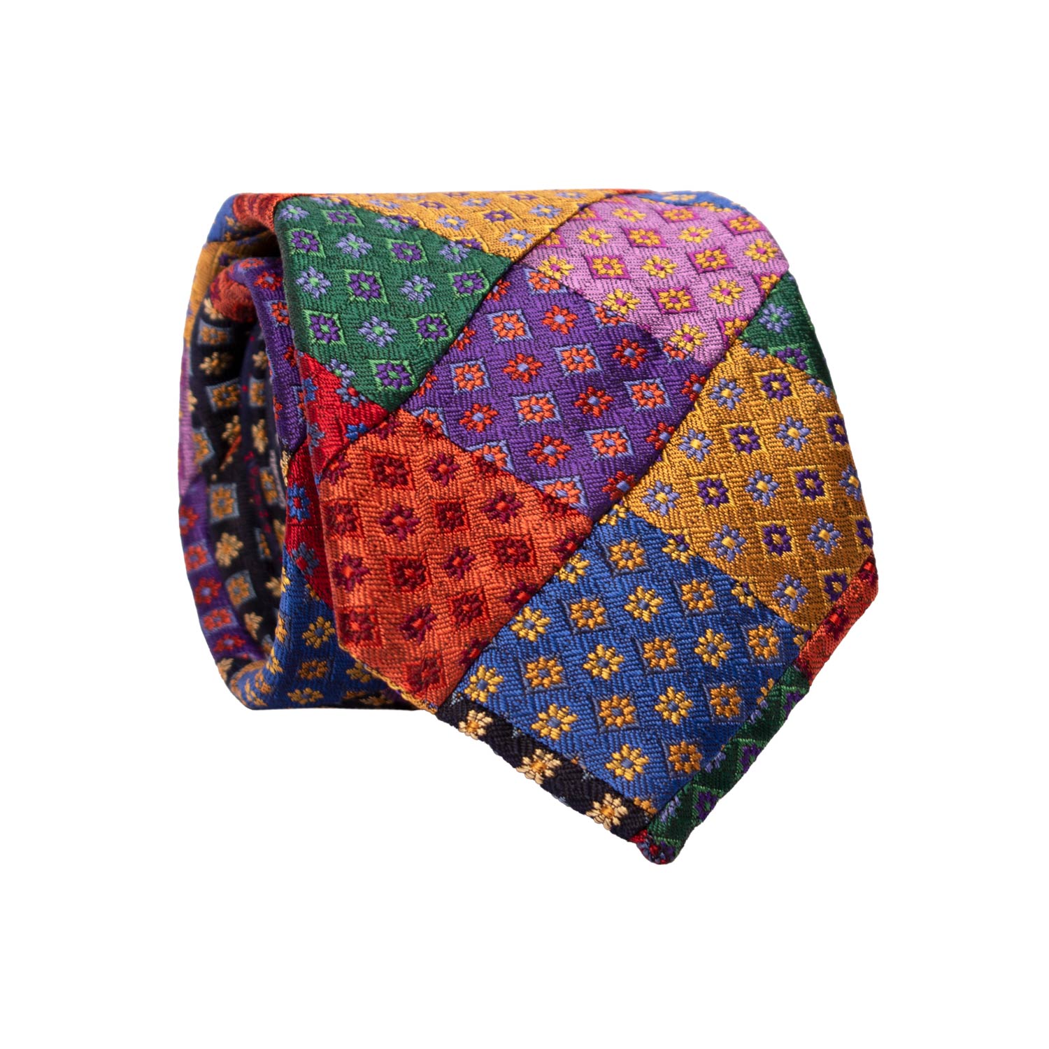 Man Micro Mosaic Patchwork Silk Tie Multicolor Pattern PM1007