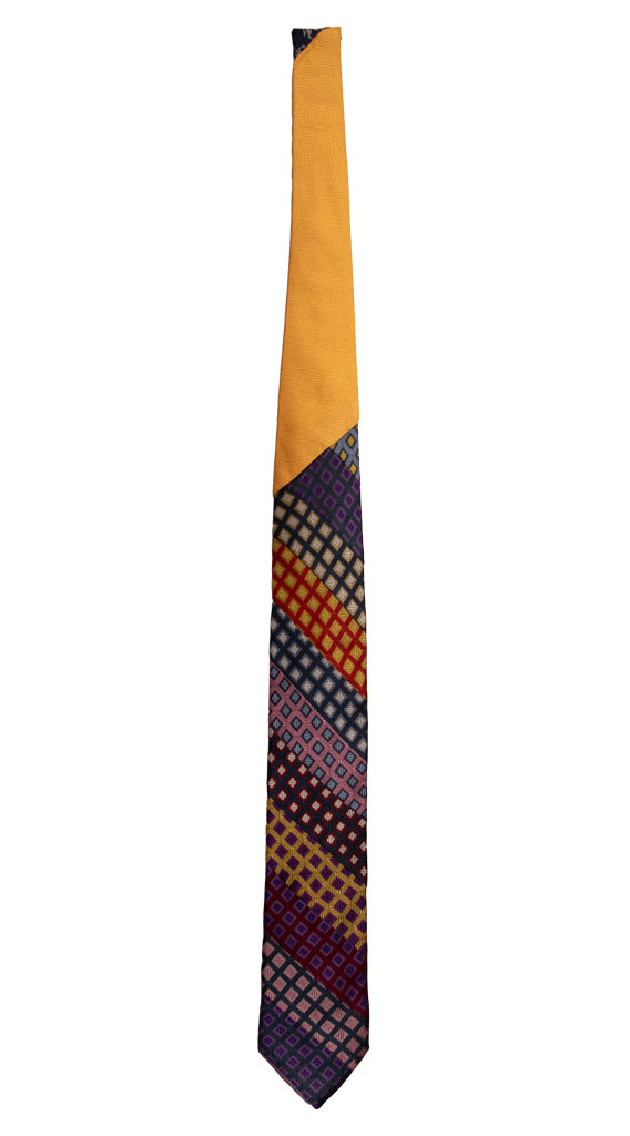 Cravatta Mosaico Patchwork Regimental di Seta Fantasia Multicolor PM726 Graffeo Cravatte Made in Italy Intera