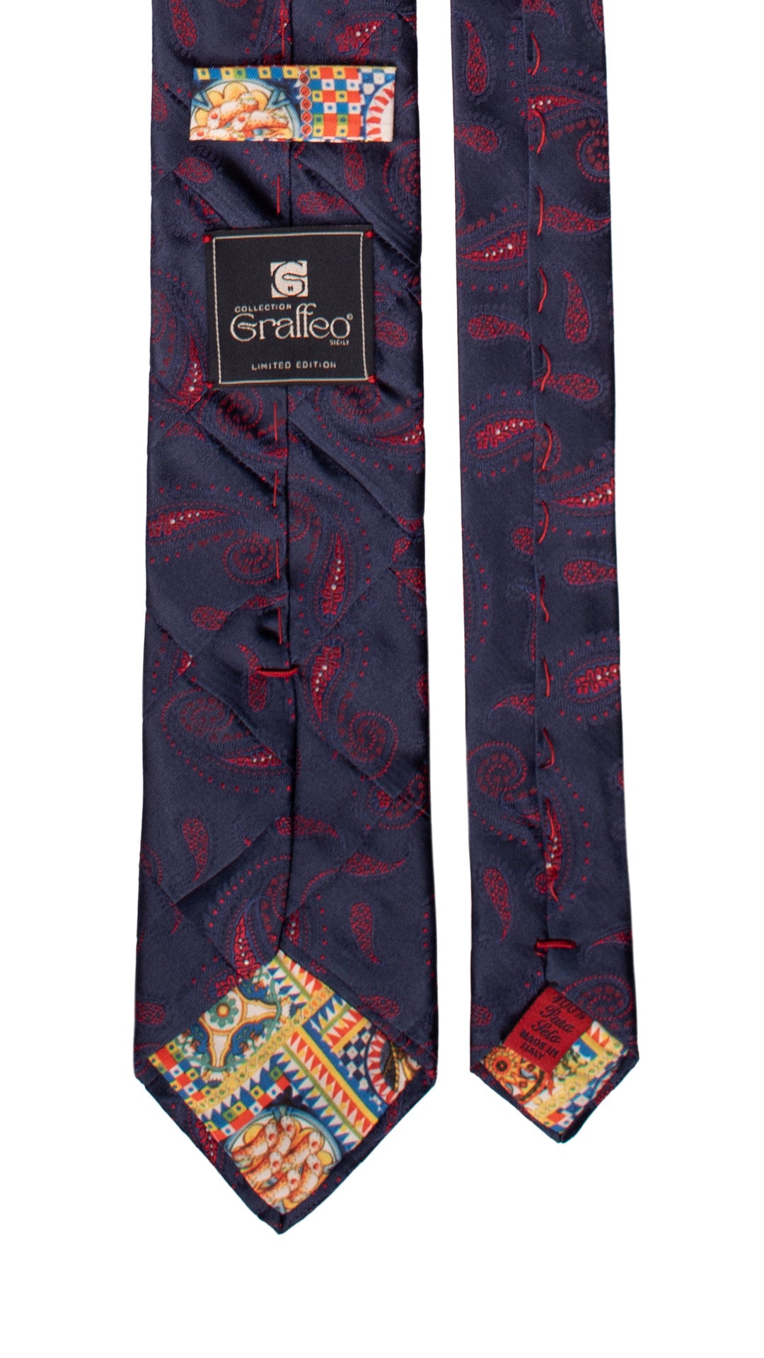 Cravatta-Mosaico-Patchwork-di-Seta-Blu-Paisley-Rosso-Bianco- PM888
Pala