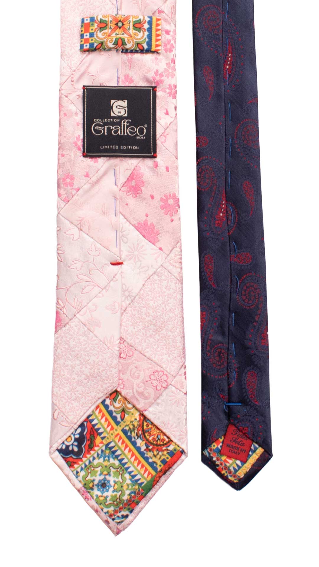 Cravatta-Mosaico-Patchwork-di-Seta-Rosa-Chiaro-Blu-a-Fiori- PM986
Pala