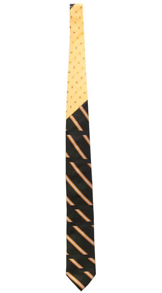 Man Dark Grey Regimental Silk Tie Mustard Yellow Light Blue White Stripes Yellow Contrast Knot N3173