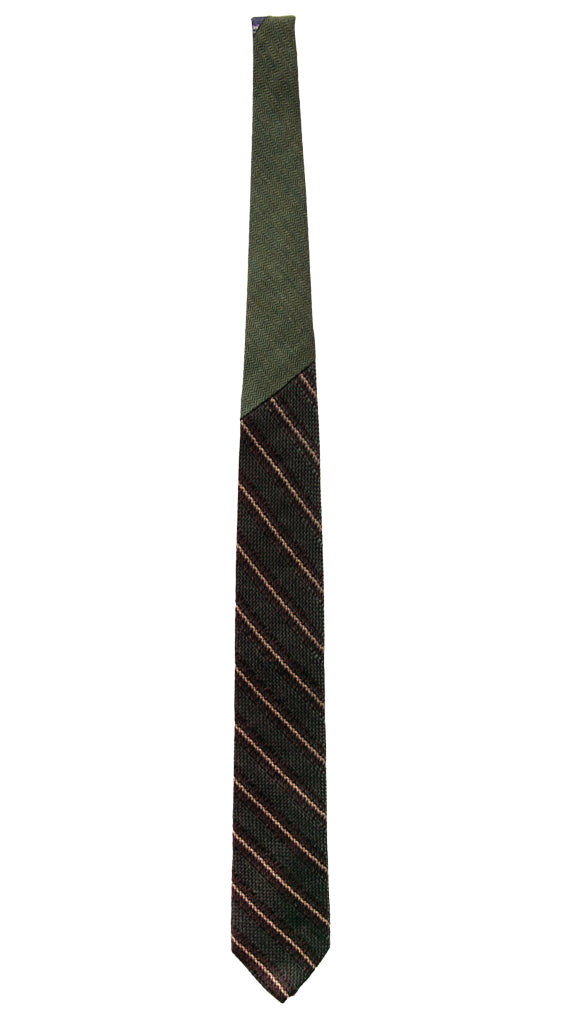 Cravatta Regimental Verde a Righe Marrone Beige Nodo in Contrasto Fantasia Verde N3196 Intera