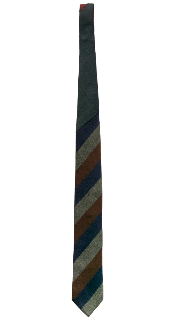 Cravatta Regimental a Righe Marroni Blu Verde Nodo in Contrasto Verde Tinta Unita N3197 Intera