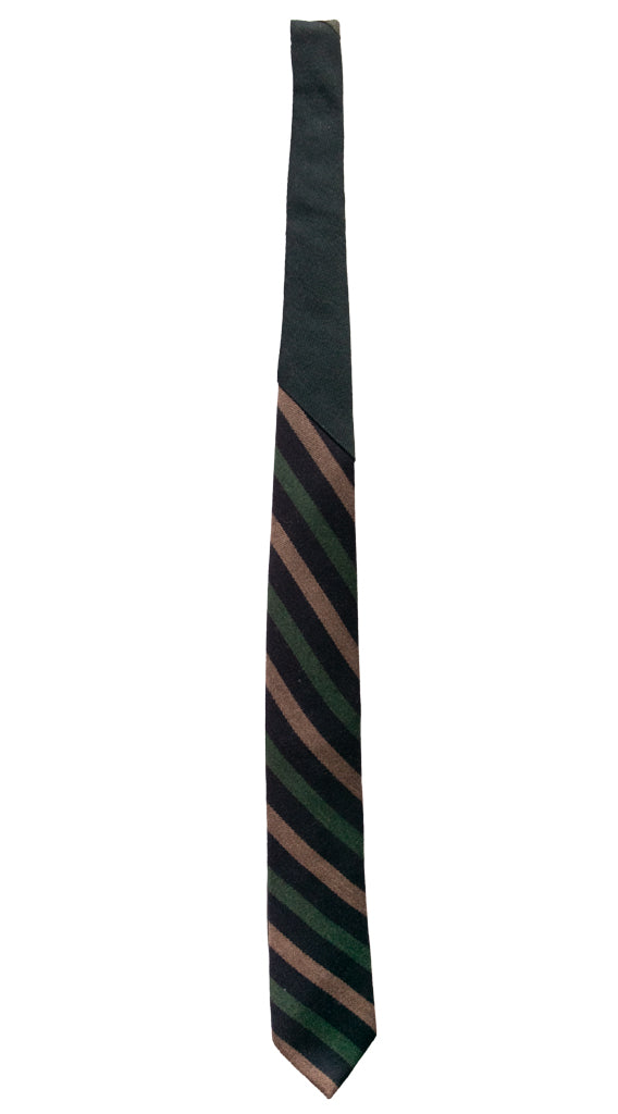 Cravatta Regimental a Righe Marroni Blu Verde Nodo in Contrasto Verde Tinta Unita N3198 Intera