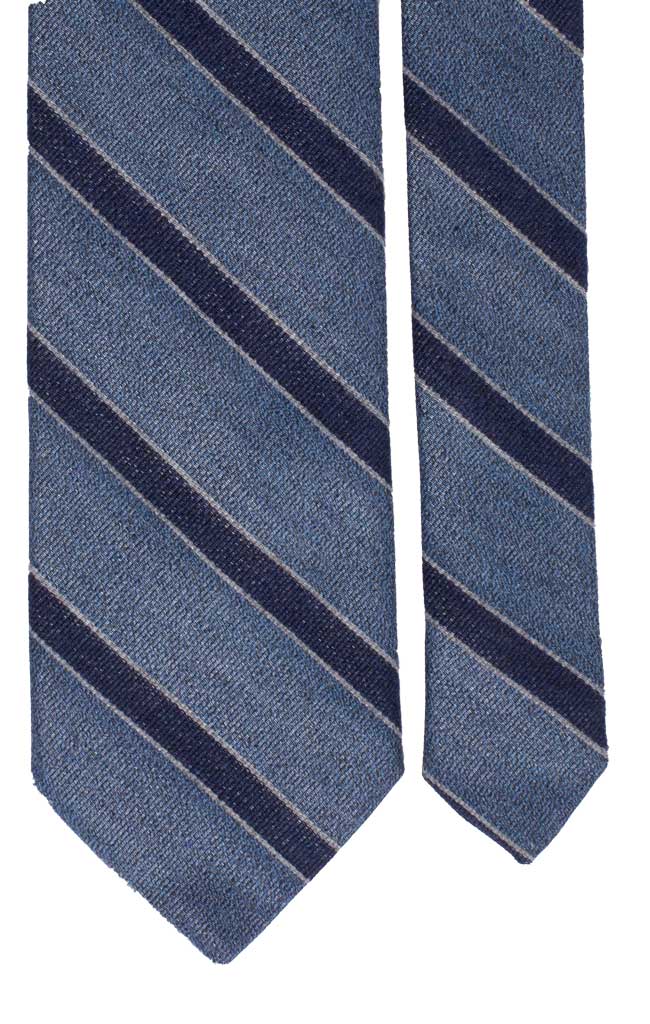 Cravatta Regimental in Cotone Seta Blu Jeans Righe Blu Grigie Made in italy Graffeo Cravatte Pala