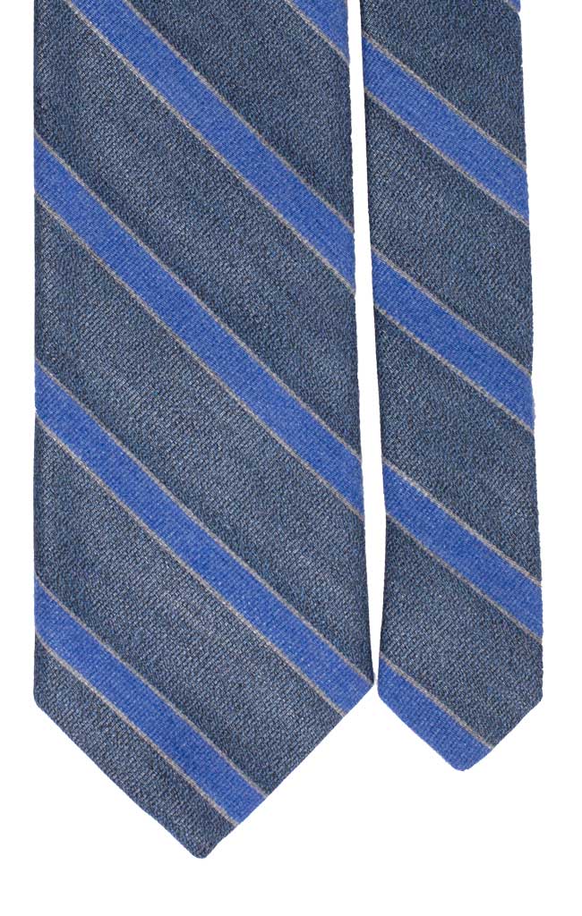 Cravatta Regimental in Cotone Seta Blu Jeans Righe Bluette Grigie Made in Italy Graffeo Cravatte Pala