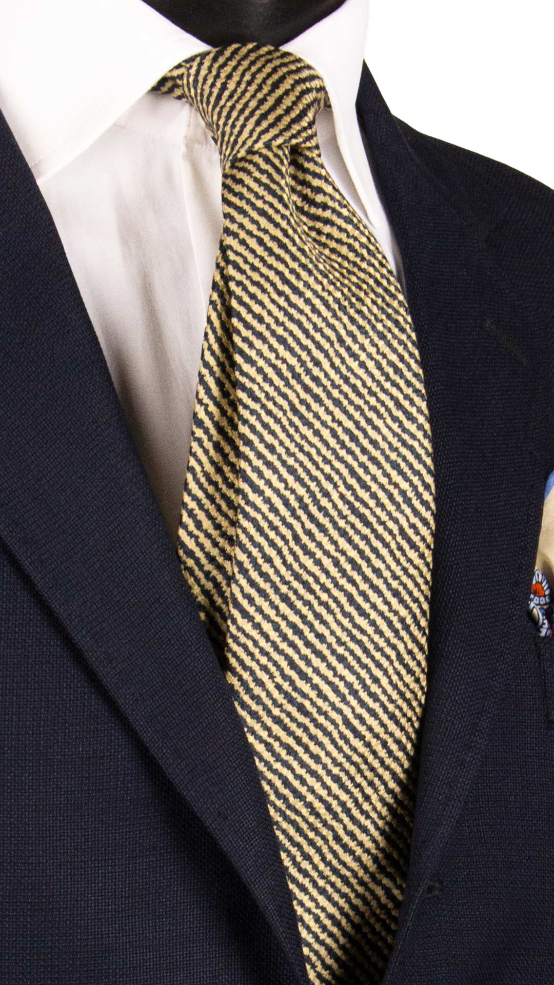 Cravatta Sette Pieghe di Seta Fantasia Gialla Blu 7P472 Made in italy Graffeo Cravatte