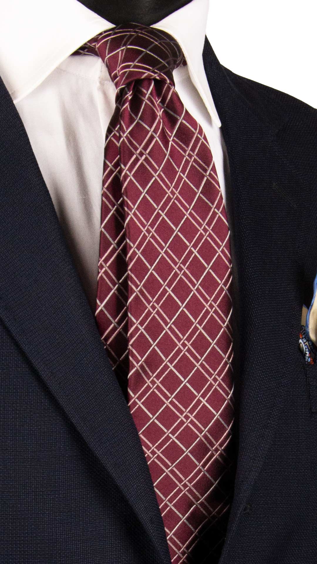 Cravatta Sette Pieghe di Seta a Quadri Bordeaux Rosa Bianco  7P462 Made in Italy Graffeo Cravatte