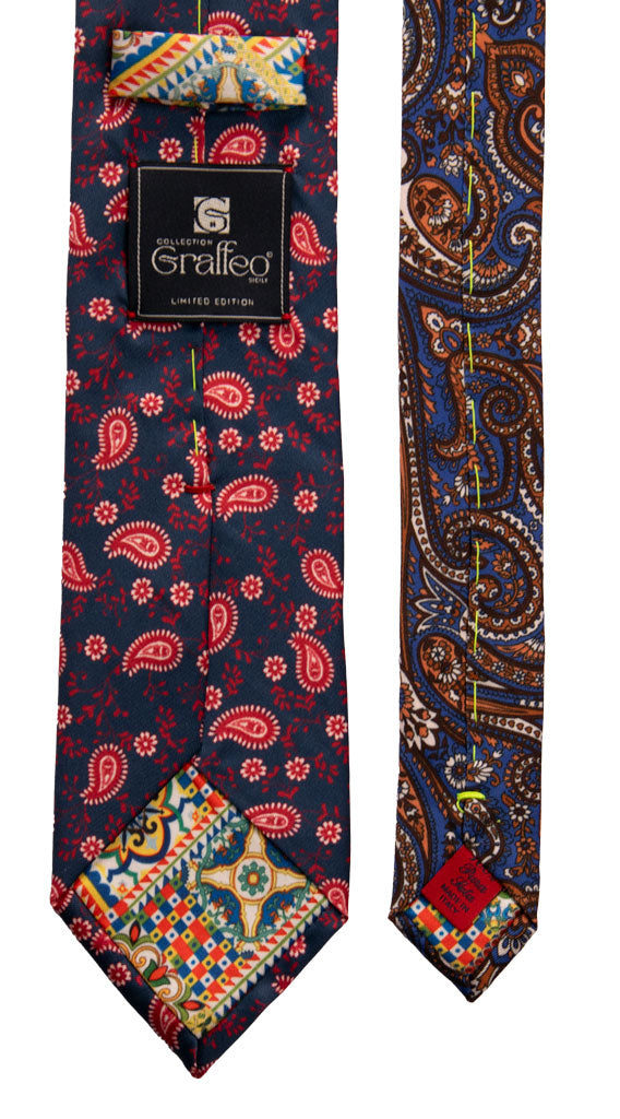 Cravatta Stampa Blu Paisley Rosso Bianco Nodo in Contrasto Blu Rosso Celeste N3158 Pala