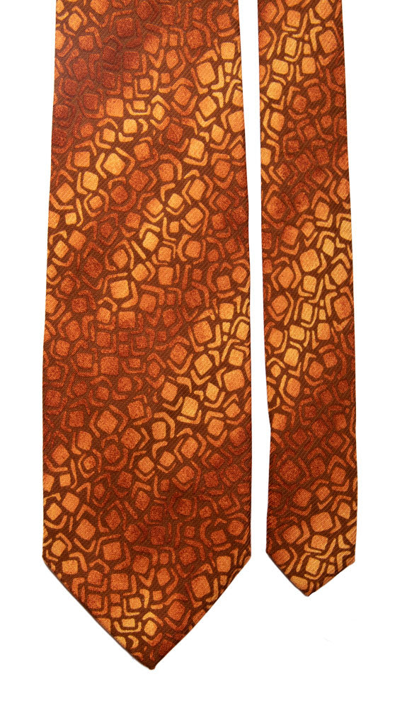 Cravatta Vintage di Seta Jacquard Marrone Fantasia Arancione Giallo Oro Made in Italy Graffeo Cravatte Pala