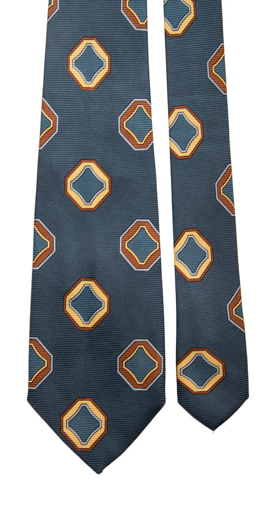 Cravatta Vintage in Saia di Seta Blu Avio Fantasia Multicolor Made in Italy Graffeo Cravatte Pala