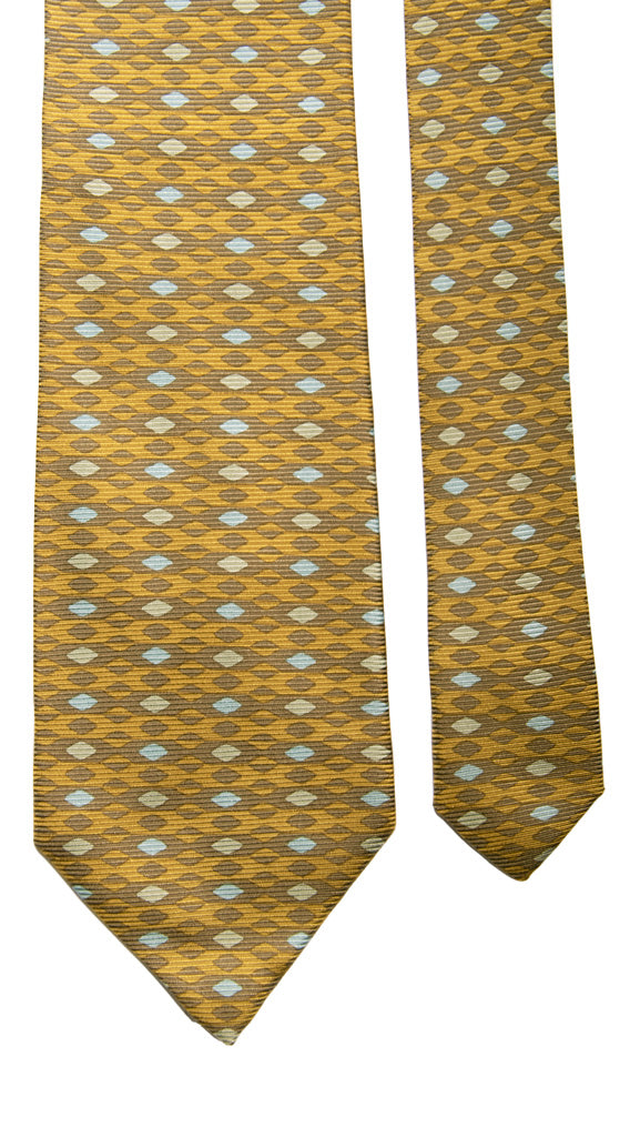 Cravatta Vintage in Saia di Seta Marrone Giallo Sabbia Fantasia Celeste Made in Italy Graffeo Cravatte Pala