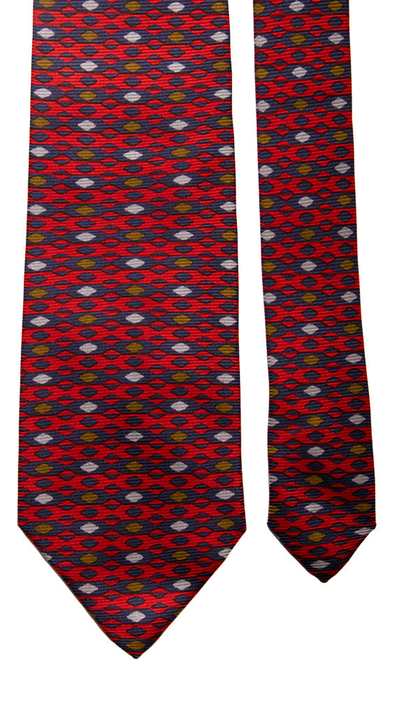 Cravatta Vintage in Saia di Seta Rosso Blu Fantasia Marrone Grigia Made in Italy Graffeo Cravatte Pala
