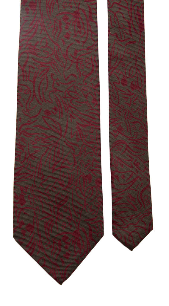 Cravatta Vintage in Saia di seta Grigia Fantasia Magenta Made in Italy Graffeo Cravatte Pala