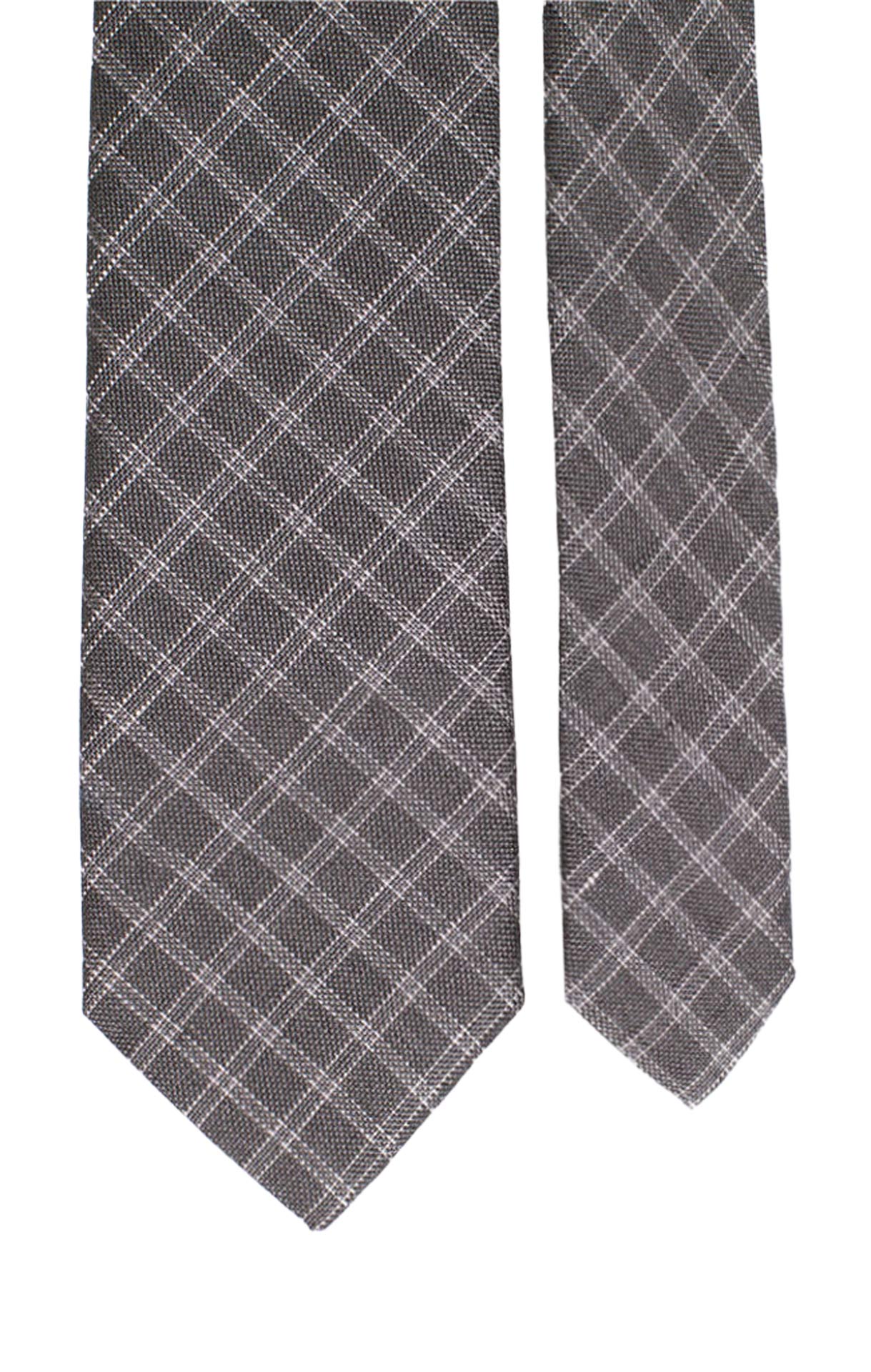 Man Dark Grey Checked Wool Tie Light Grey Pattern L100