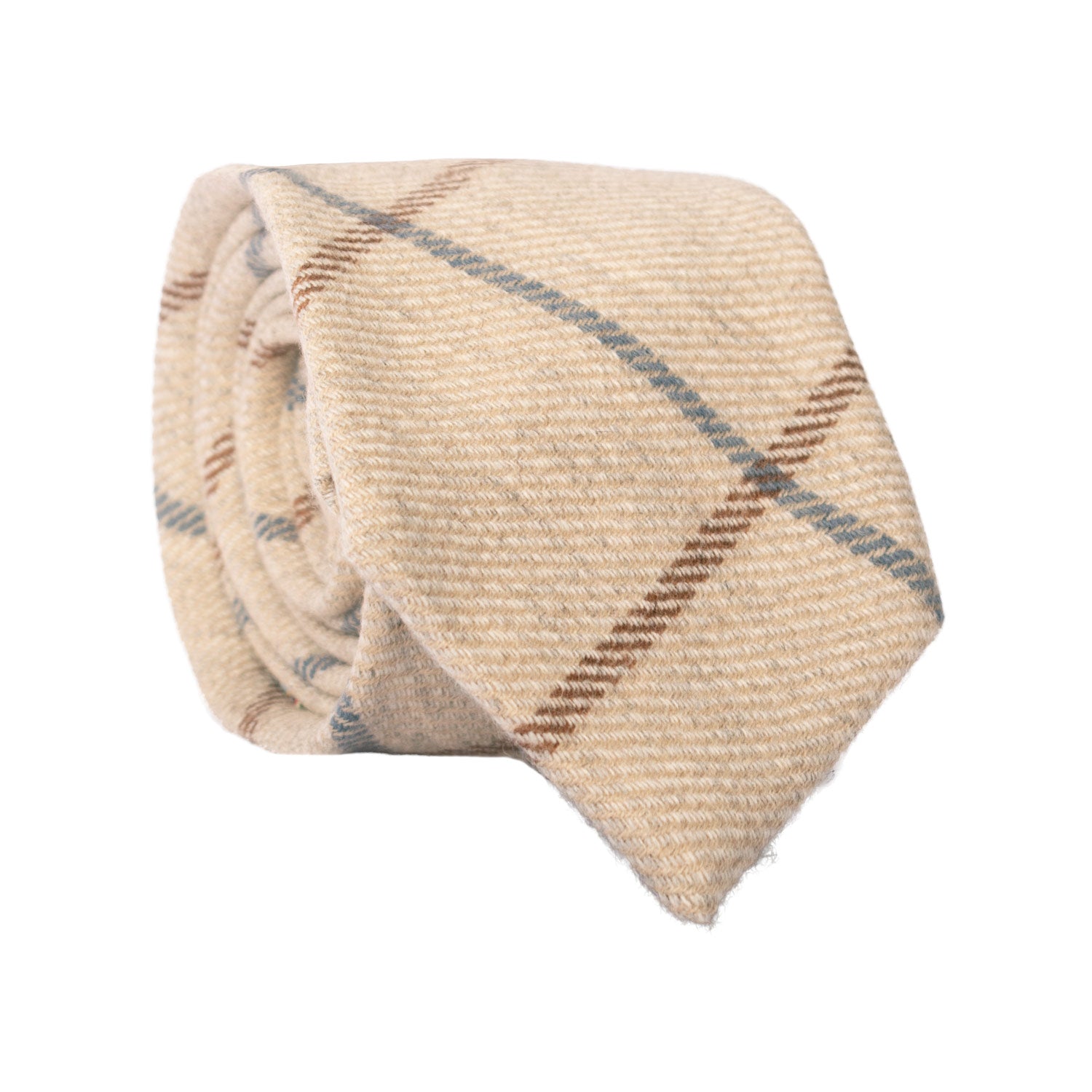 Cravatta-a-Quadri-in-Lana-Cashmere-Beige-con-Righe-Marroni-Avio-L1068
Rotolo