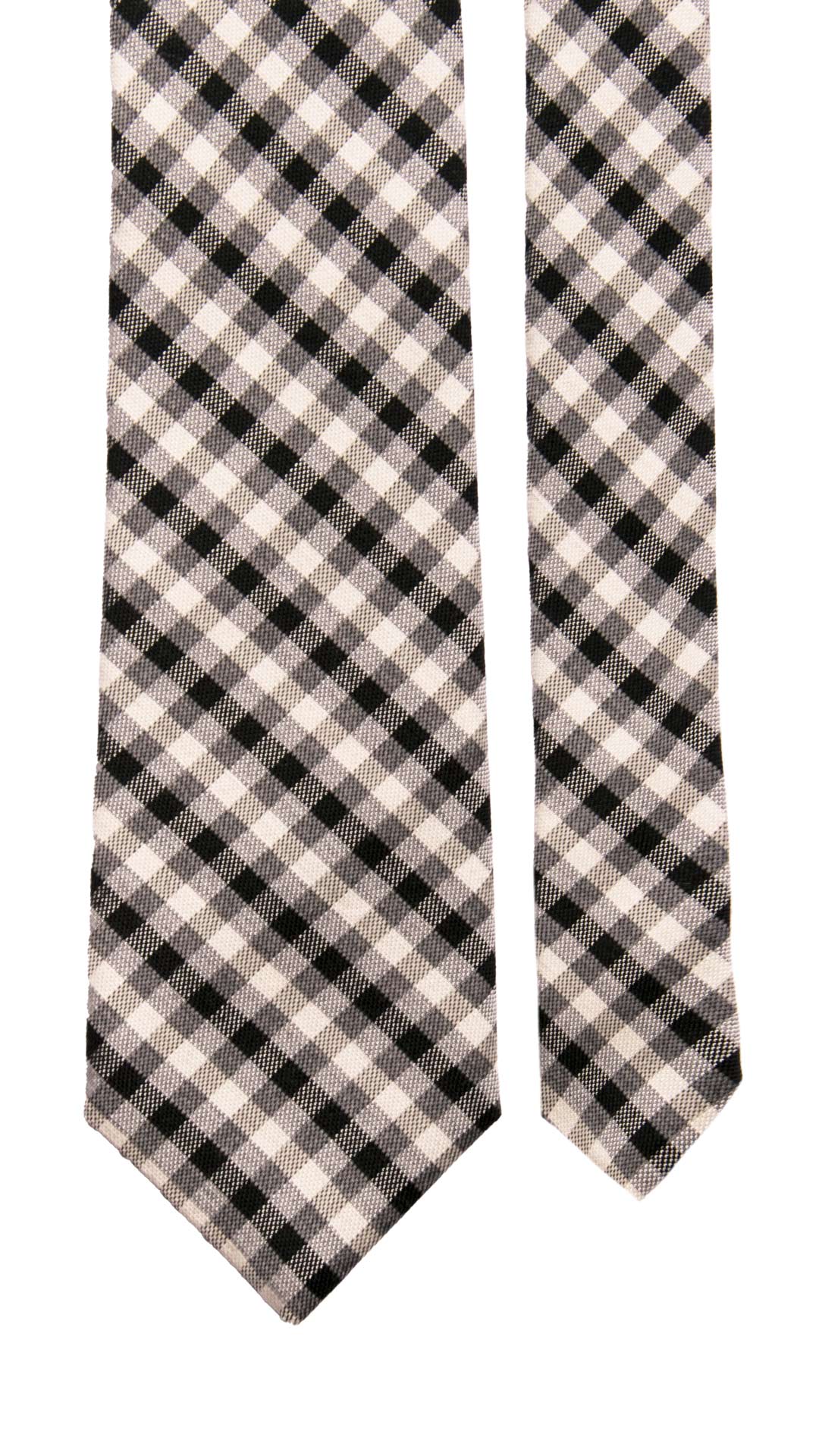 Man Wool Silk Tie Black Grey White Checks L1175