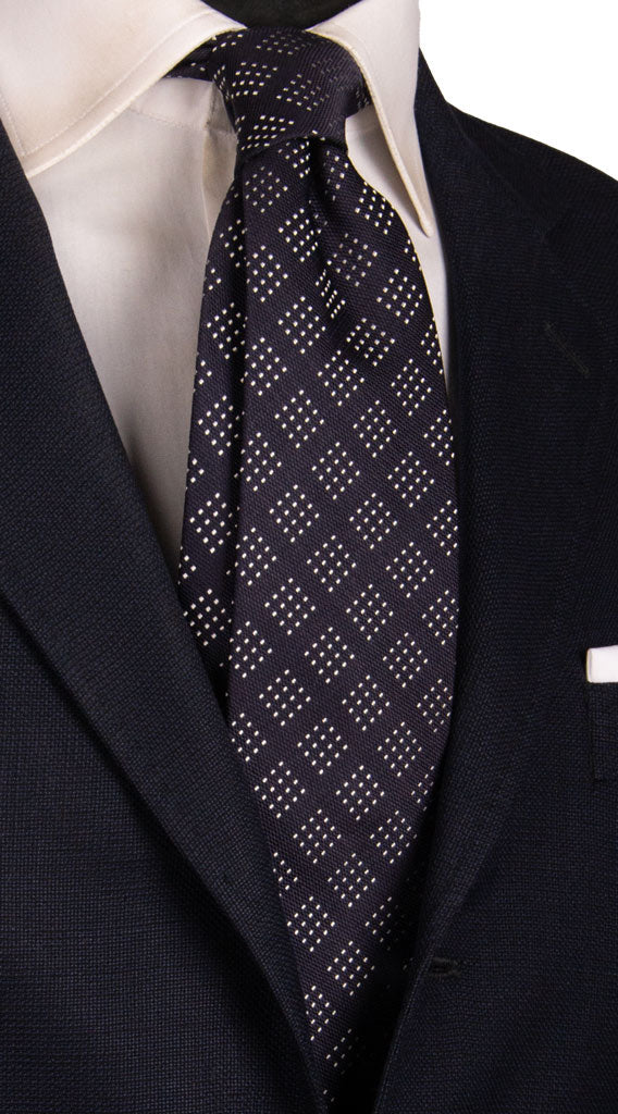 Cravatta da Cerimonia di Seta Blu Fantasia Grigia Argento CY6790 Made in Italy Graffeo Cravatte