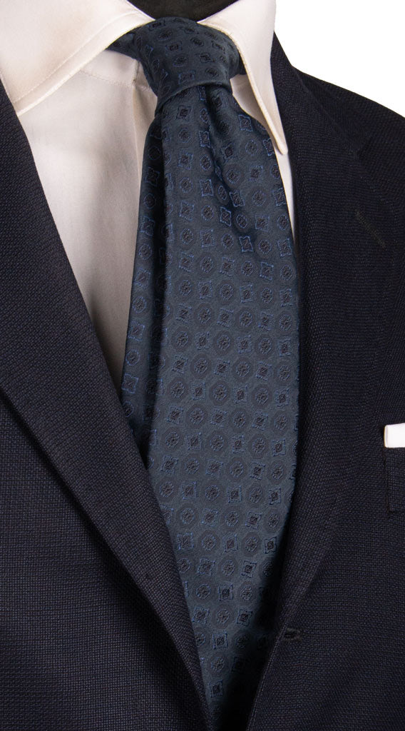Cravatta da Cerimonia di Seta Blu Fantasia Tono su Tono CY6787 Made in Italy Graffeo Cravatte
