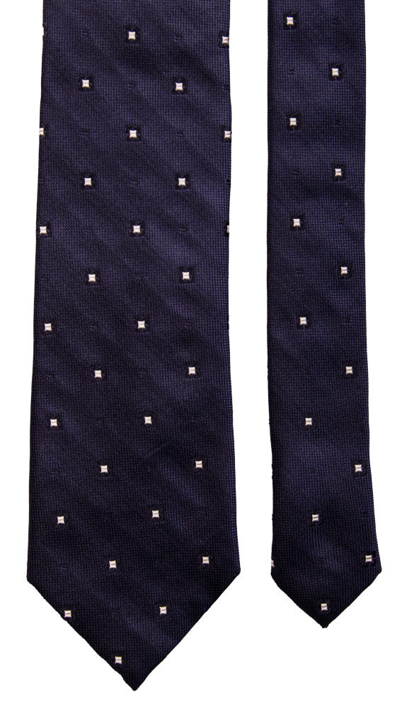 Cravatta da Cerimonia di Seta Blu Navy Fantasia Grigia Argento CY6830 Pala