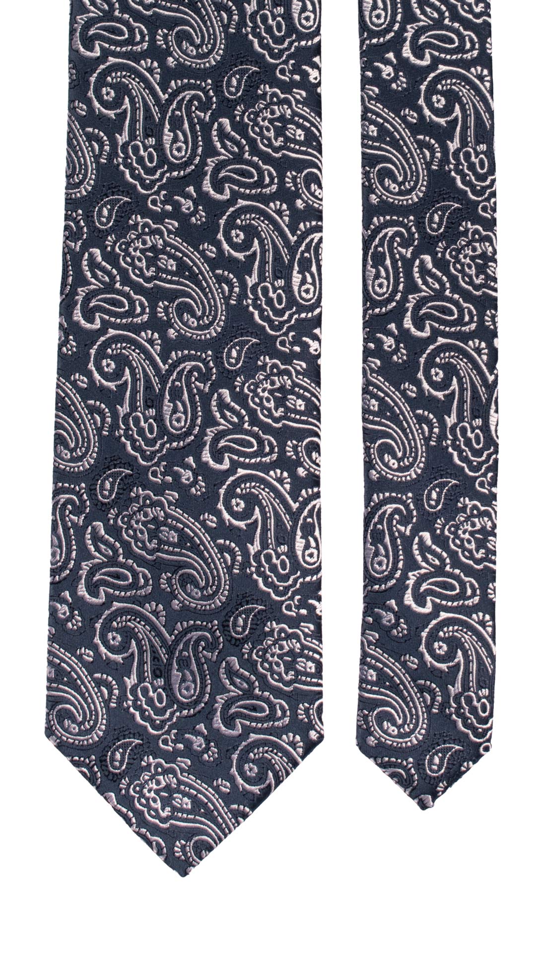 Cravatta da Cerimonia di Seta Blu Paisley Grigio Argento CY6951 Pala