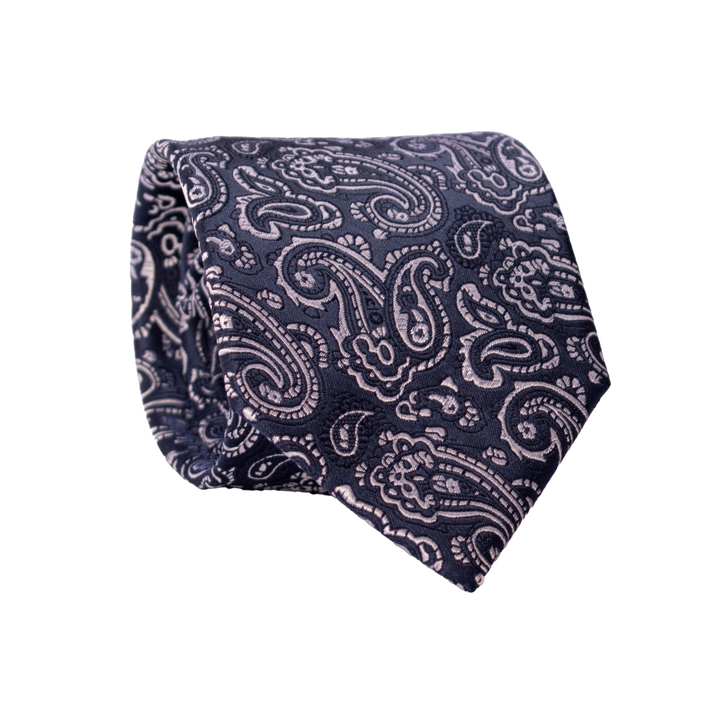 Cravatta da Cerimonia di Seta Blu Paisley Grigio Argento CY6951 Rotolo