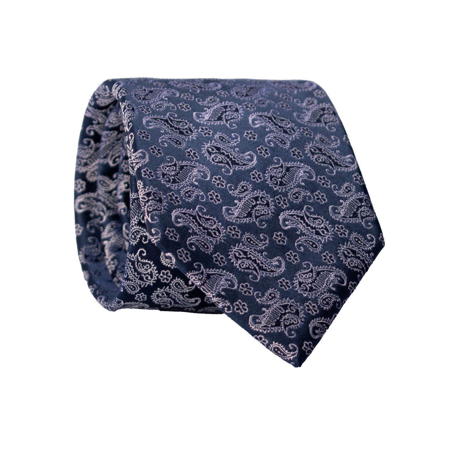 Cravatta da Cerimonia di Seta Blu Paisley Grigio Argento CY6959 Rotolo