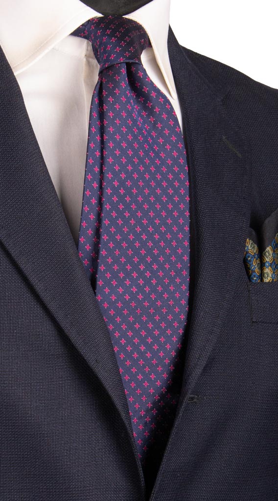 Cravatta di Seta Blu Fantasia Fucsia Bianca 6863 Made in Italy Graffeo Cravatte