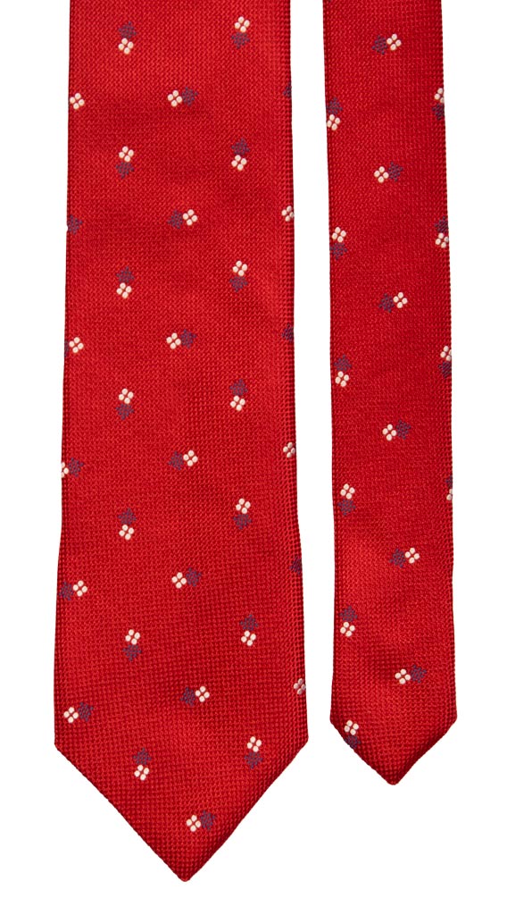 Cravatta di Seta Rossa Fantasia Bianca Blu 6919 Pala