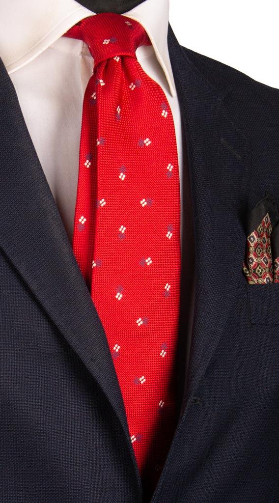 Cravatta di Seta Rossa Fantasia Bianca Blu 6919 Made in Italy Graffeo Cravatte