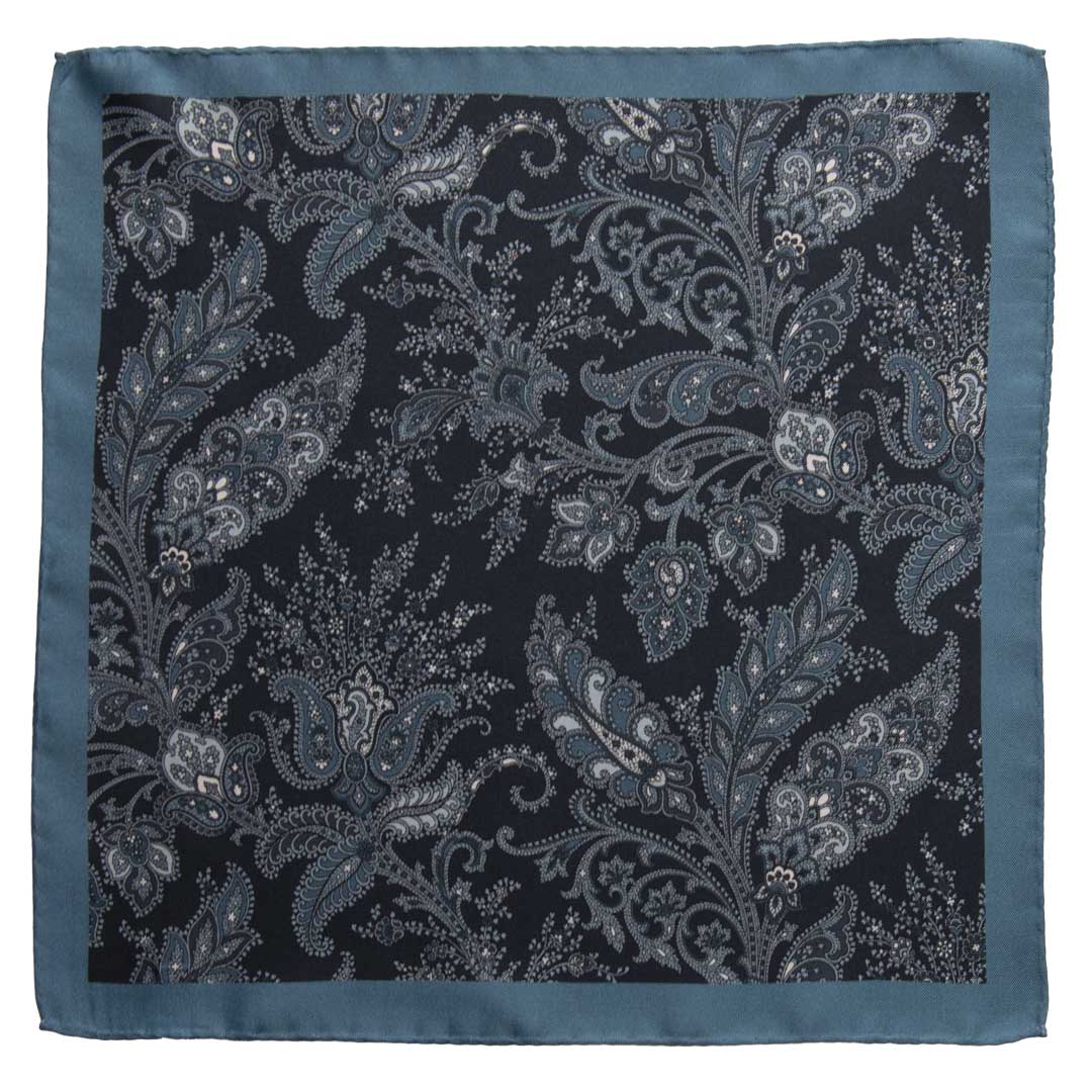 Fazzoletto da Taschino Vintage di Seta Blu Paisley Avio Azzurro POCV667 Made in Italy Graffeo Cravatte