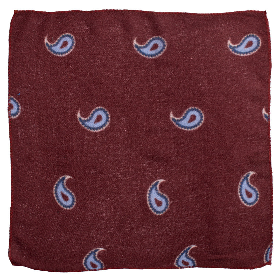 Fazzoletto da Taschino di Cashmere Bordeaux Paisley Celeste Bluette Bianco Made in Italy Graffeo Cravatte