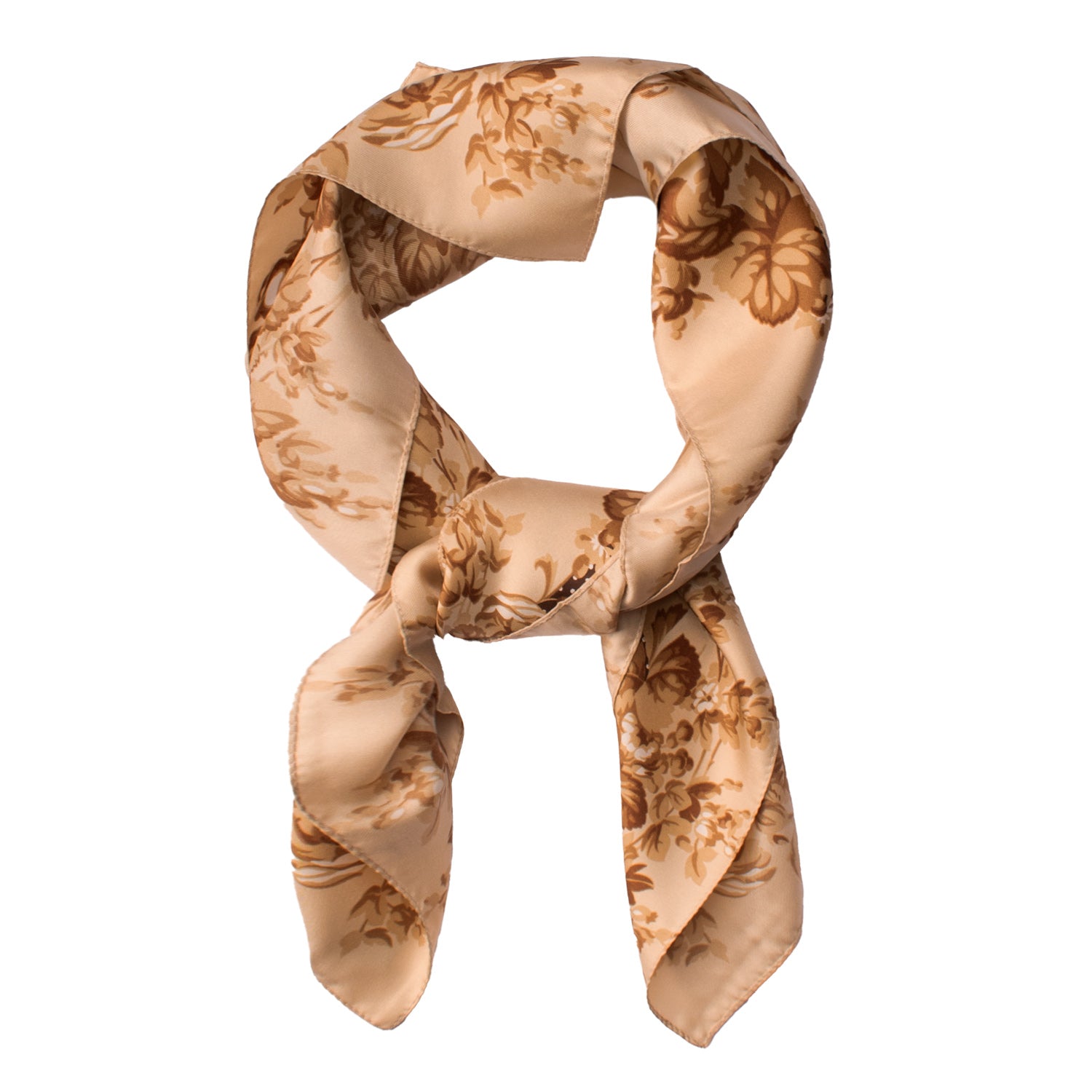 Foulard di Seta Marrone a Pois Bianchi a Fiori color Champagne Made in Italy Graffeo Cravatte Annodato