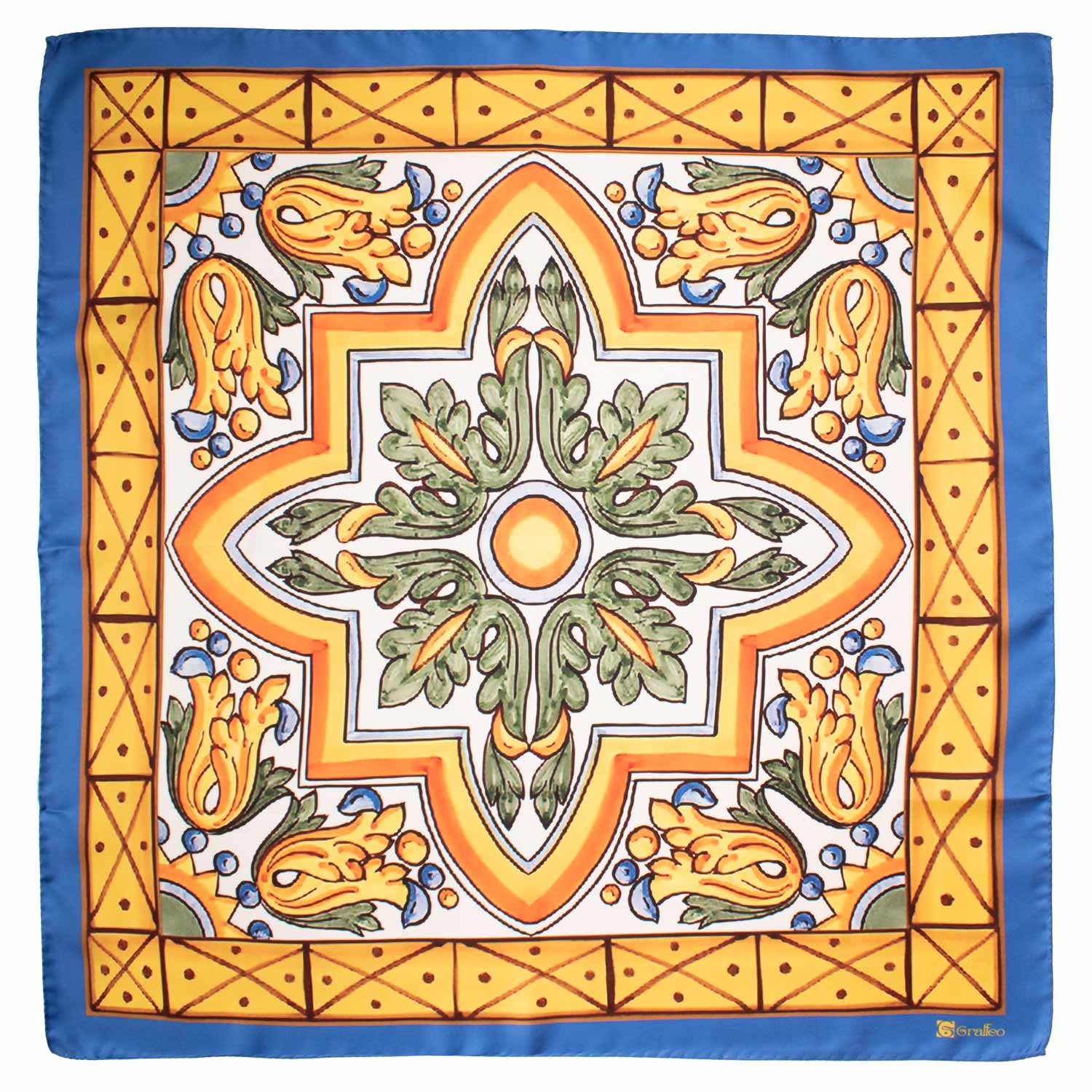 Foulard di Seta con Maioliche Disegni Siciliani F38 Made in Italy Graffeo Cravatte