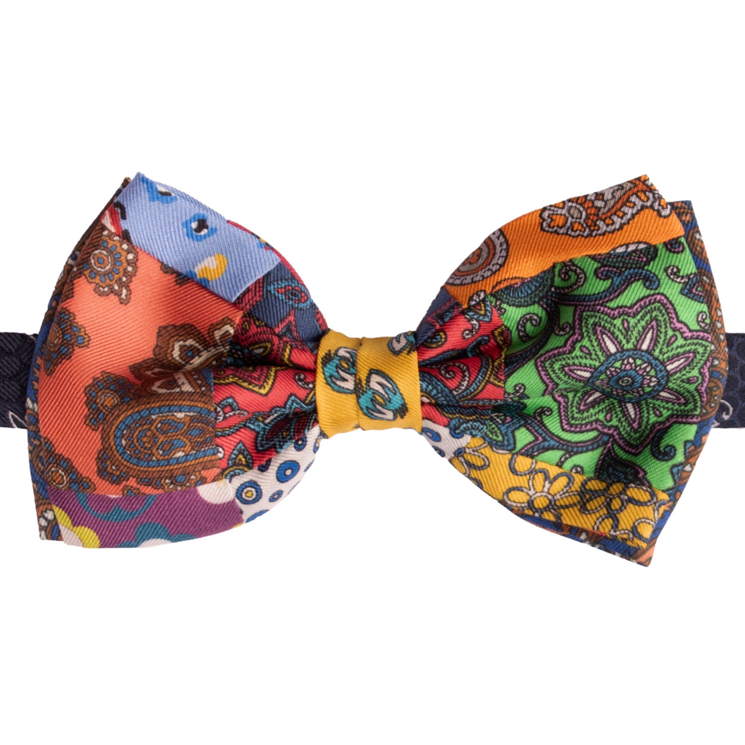 Papillon Annodato Patchwork Stampa di Seta Fantasia Multicolor PATCH1008 Made in Italy Graffeo Cravatte