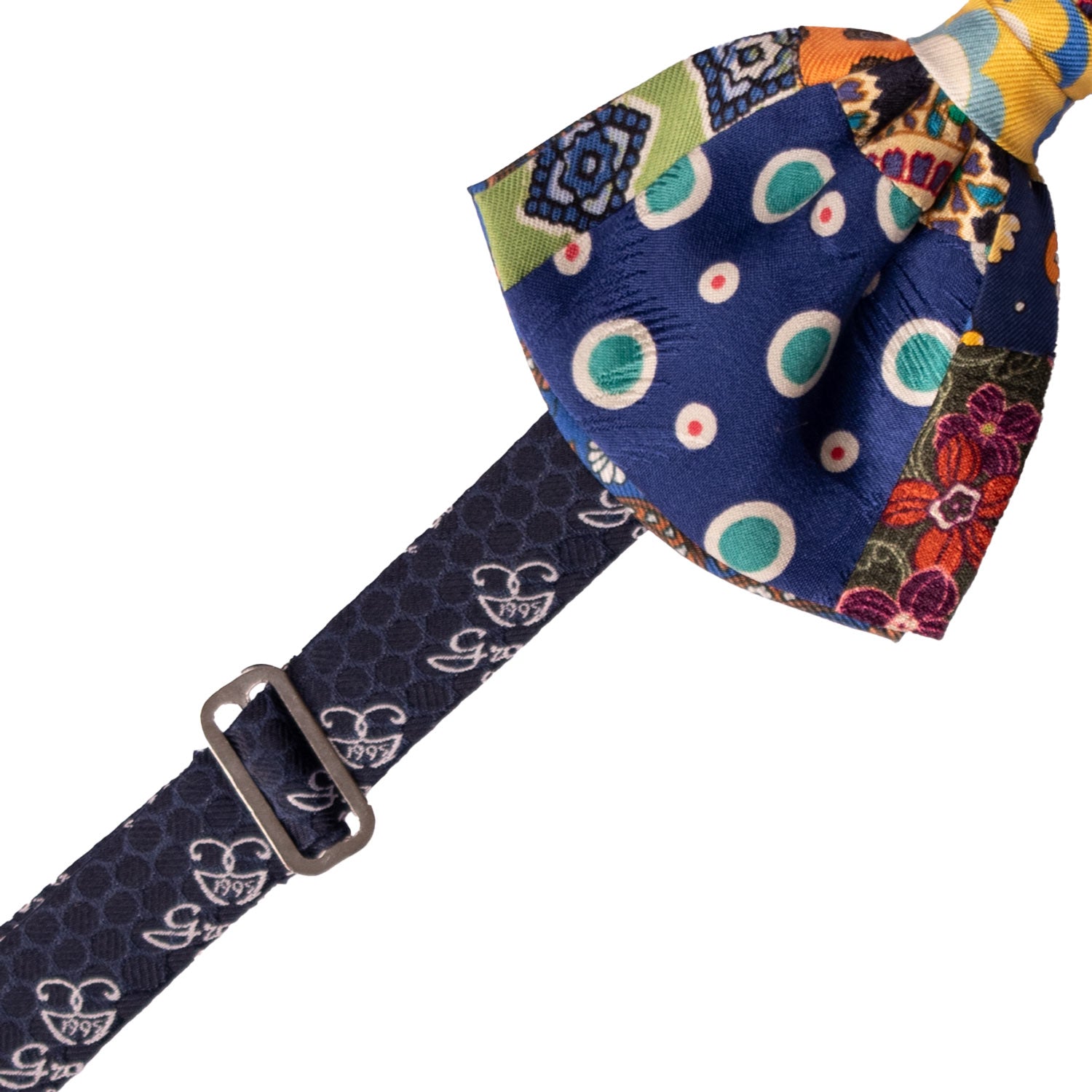 Papillon Annodato Patchwork Stampa di Seta Fantasia Multicolor PATCH1020 Made in Italy Graffeo Cravatte Pre-Tied