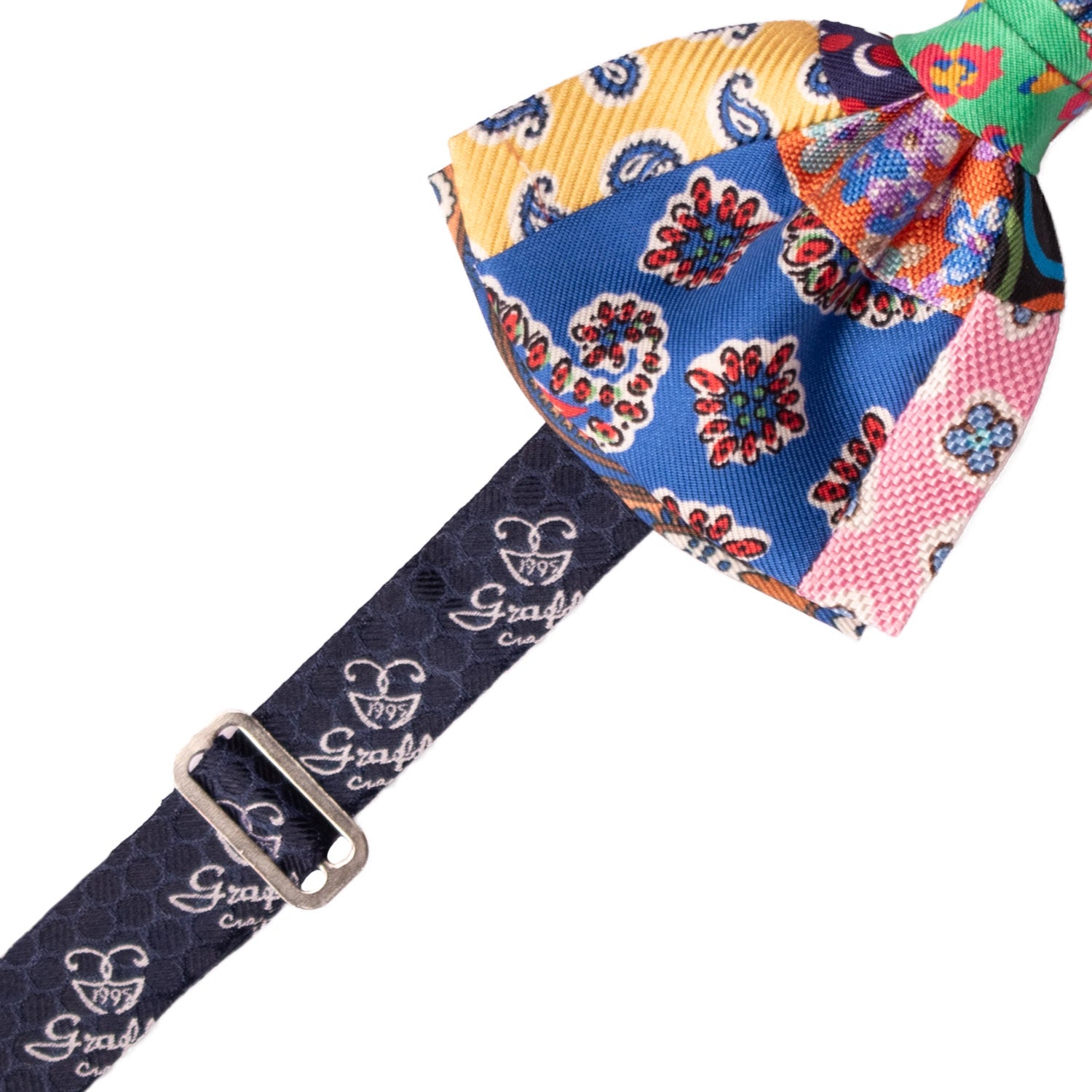 Papillon Annodato Patchwork Stampa di Seta Fantasia Multicolor PATCH1032 Made in Italy Graffeo Cravatte Pre-Tied