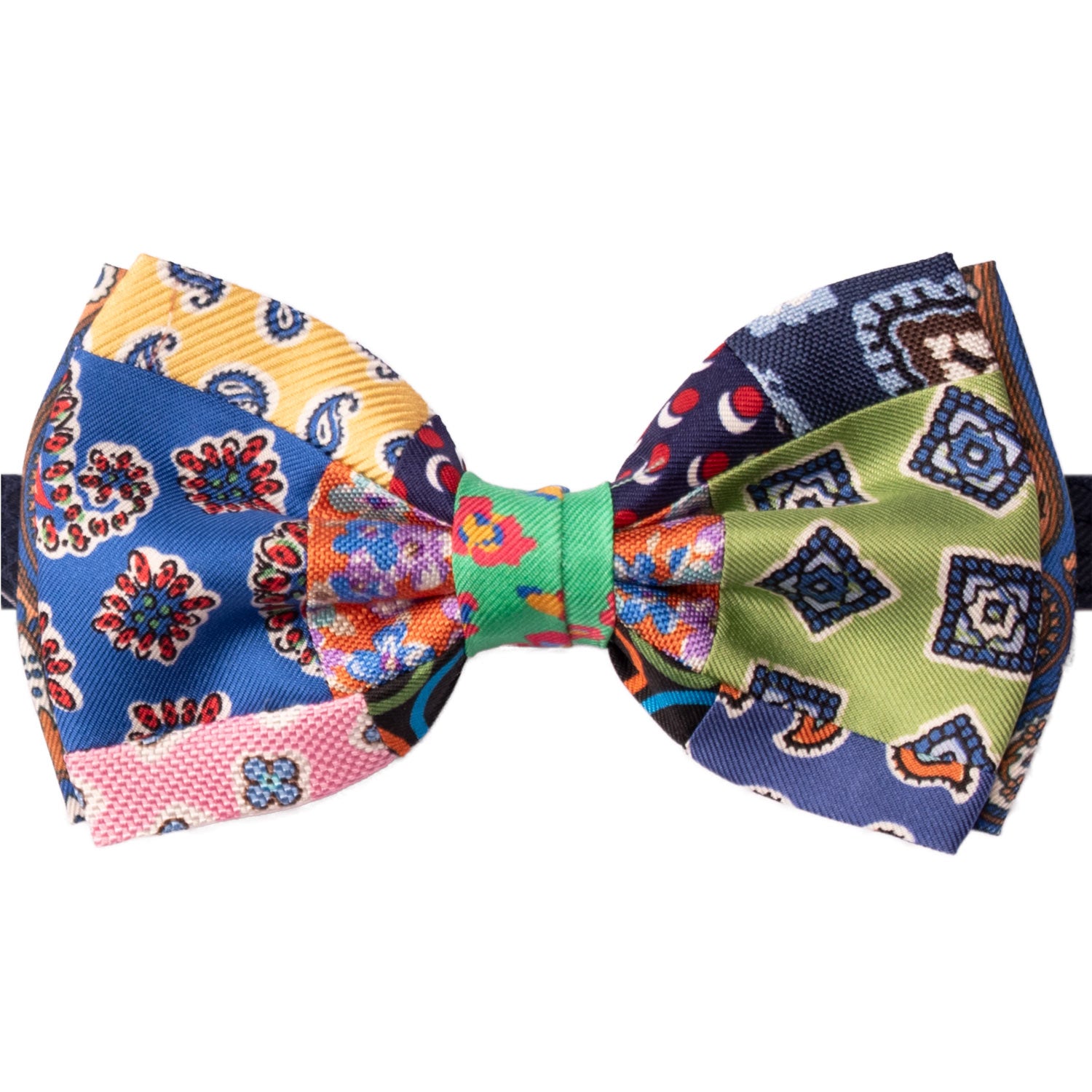 Papillon Annodato Patchwork Stampa di Seta Fantasia Multicolor PATCH1032 Made in Italy Graffeo Cravatte